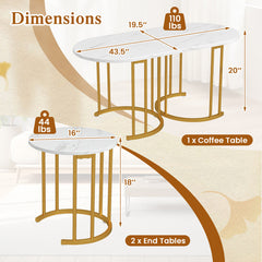 Nesting Coffee Table Set of 3 with Faux Marble Tabletop and Powder-coated Gold Metal Frame