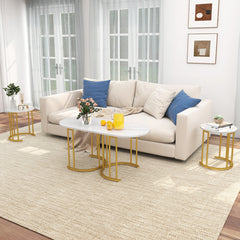 Nesting Coffee Table Set of 3 with Faux Marble Tabletop and Powder-coated Gold Metal Frame