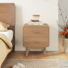 Nightstand with 2 Drawers Solid Rubber Wood Legs