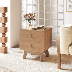 Nightstand with 2 Drawers Solid Rubber Wood Legs