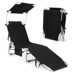 5-Position Adjustable Outdoor Recliner Chair with Canopy Shade