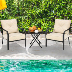 2 Pieces Patio Dining Set with Padded Cushions Armrest and Steel Frame