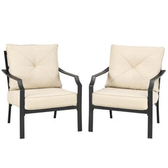 2 Pieces Patio Dining Set with Padded Cushions Armrest and Steel Frame