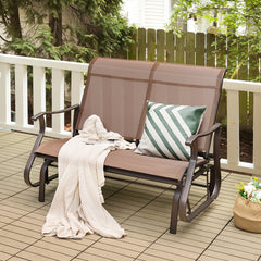 2-Person Patio Glider Bench with High Back and Curved Armrests