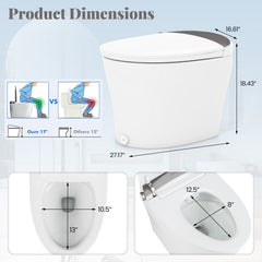 One-Piece Smart 1.16 GPF Elongated Bidet Toilet Seat with Night Light