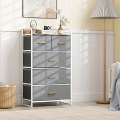 4-Tier Organizer Tower Steel Frame Wooden Top Storage with 5-Drawer Dresser