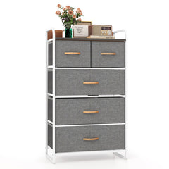 4-Tier Organizer Tower Steel Frame Wooden Top Storage with 5-Drawer Dresser