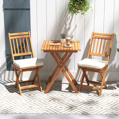 Outdoor Wood Bistro Set with Soft Seat Cushions and Table