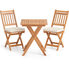 Outdoor Wood Bistro Set with Soft Seat Cushions and Table