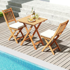 Outdoor Wood Bistro Set with Soft Seat Cushions and Table