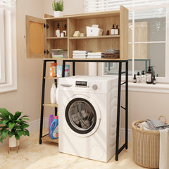 Over The Toilet Storage Cabinet with PE Rattan Door and Open Storage Shelves