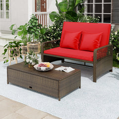 Patio Adjustable Wicker Daybed with 4-Level Backrest and Soft Cushions