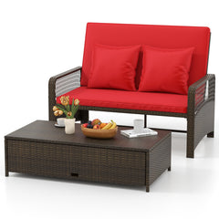 Patio Adjustable Wicker Daybed with 4-Level Backrest and Soft Cushions