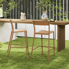 Patio Barstools Set of 2 with Rattan Seat and Metal Backrest