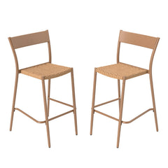 Patio Barstools Set of 2 with Rattan Seat and Metal Backrest