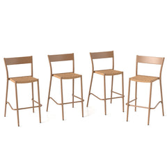Patio Barstools Set of 4 with Rattan Seat and Metal Backrest