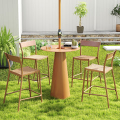 Patio Barstools Set of 4 with Rattan Seat and Metal Backrest