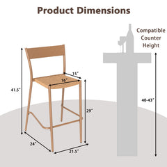 Patio Barstools Set of 4 with Rattan Seat and Metal Backrest