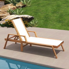 Patio Chaise Lounge Chair with Armrests and Fabric Seat for Backyard