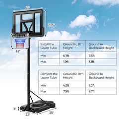 Portable Basketball Hoop with 9-Position Adjustable Height