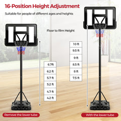 Portable Basketball Hoop with 9-Position Adjustable Height