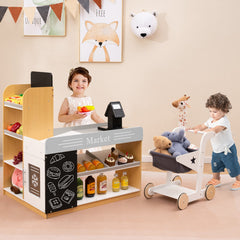 Pretend Play Grocery Store Set with Shopping Cart and 2 Chalkboards