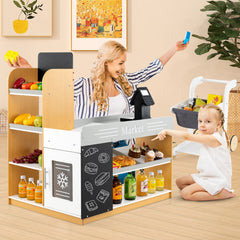 Pretend Play Grocery Store Set with Shopping Cart and 2 Chalkboards