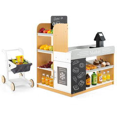 Pretend Play Grocery Store Set with Shopping Cart and 2 Chalkboards