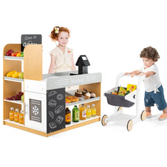 Pretend Play Grocery Store Set with Shopping Cart and 2 Chalkboards