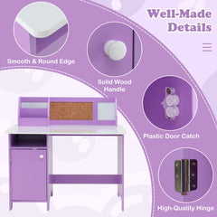 Kids Table and Chair Set with Bookshelf and Cabinet Study Table for Bedroom