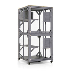 Outdoor Cat House Enclosures on Wheels Kitten Cages with Resting Box