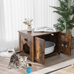 Cat Litter Box Enclosure with Double Louvered Doors and Side Entrance