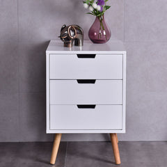 Wood Side End Table Nightstand with 3 Drawers Mid-Century Accent