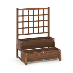Raised Garden Bed with Trellis 2-tier Wood Planter Box with Drainage Holes
