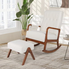 Rocking Chair with Ottoman Solid Rubber Wood Frame Padded Cushion