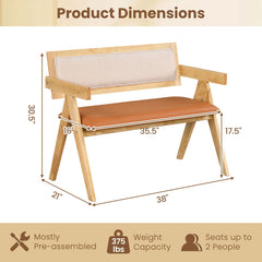 Rubber Wood Dining Bench with Armrest Sherpa Upholstered Backrest and Soft-padded Seat