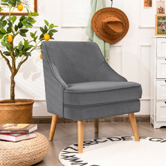 Mid Century Velvet Accent Chair with Rubber Wood Legs for Bedroom