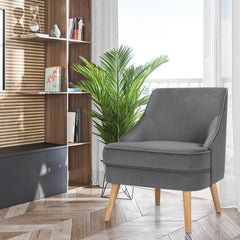 Mid Century Velvet Accent Chair with Rubber Wood Legs for Bedroom