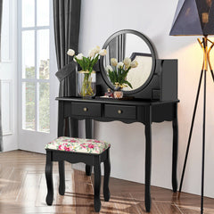 Makeup Vanity Table Set with 360° Pivoted Round Mirror