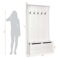 3-in-1 Hall Tree Coat Rack Shoe Bench with Hooks and Bottom Storage for Entryway