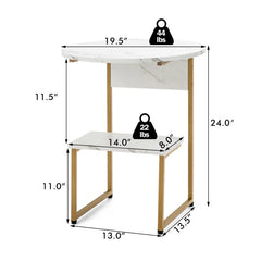Faux Marble End Table with Round Tabletop and Square Shelf