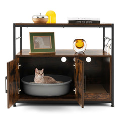 Wooden Cat Box Cabinet with with Metal Frame and Scratching Pad