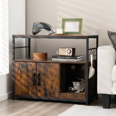 Wooden Cat Box Cabinet with with Metal Frame and Scratching Pad