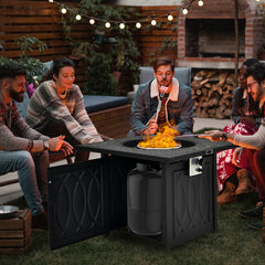 32 Inch Propane Fire Pit Table Square Tabletop with Lava Rocks Cover 50000 BTU