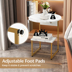 Faux Marble End Table with Round Tabletop and Square Shelf
