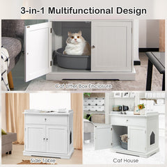 Wooden Cat Litter Box Enclosure with Drawer Side Table Furniture