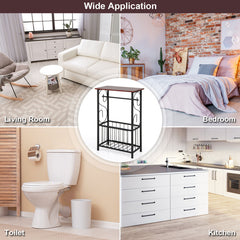 Narrow Side Table with Removable Paper Holder for Living Room
