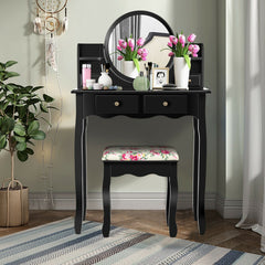 Makeup Vanity Table Set with 360° Pivoted Round Mirror