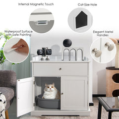 Wooden Cat Litter Box Enclosure with Drawer Side Table Furniture