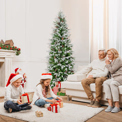 6/7.5/9 Feet Pre-Lit Artificial Christmas Tree Snow Flocked Hinged